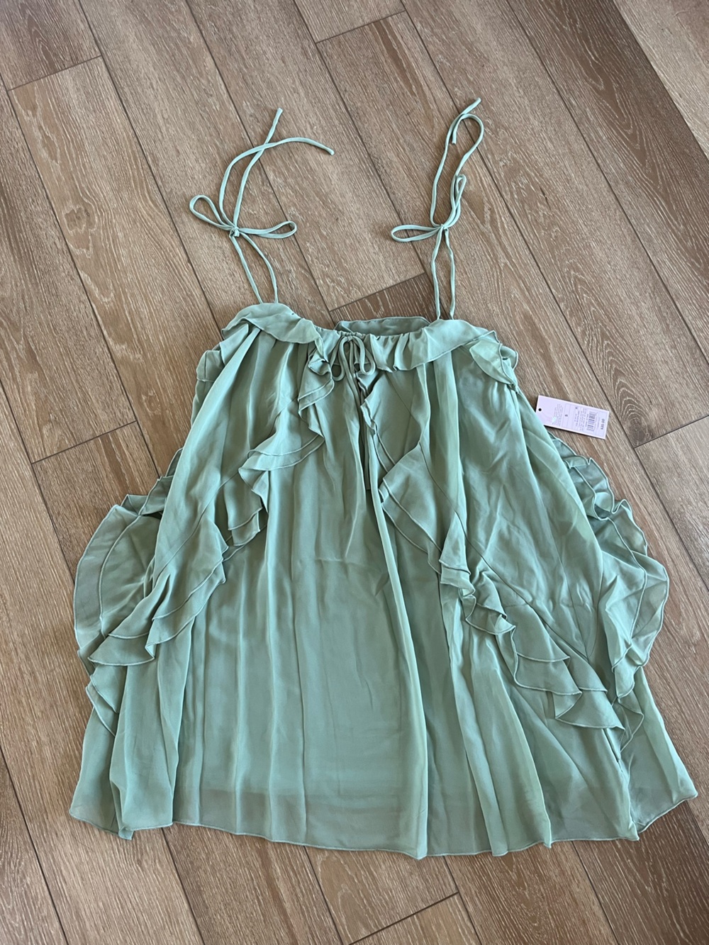 NWT Women’s sage fern green sleeveless mini dress spaghetti strap ruffles Size S